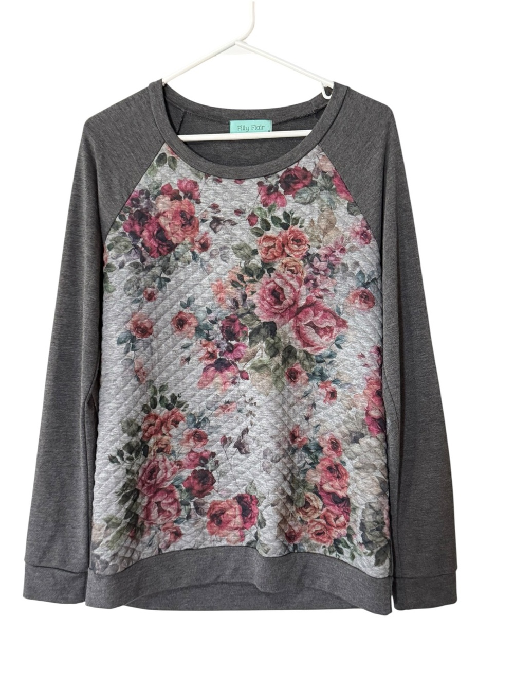 Filly Flair Quilted Long Sleeve Sweater Women Size Medium Floral Elbow Patches